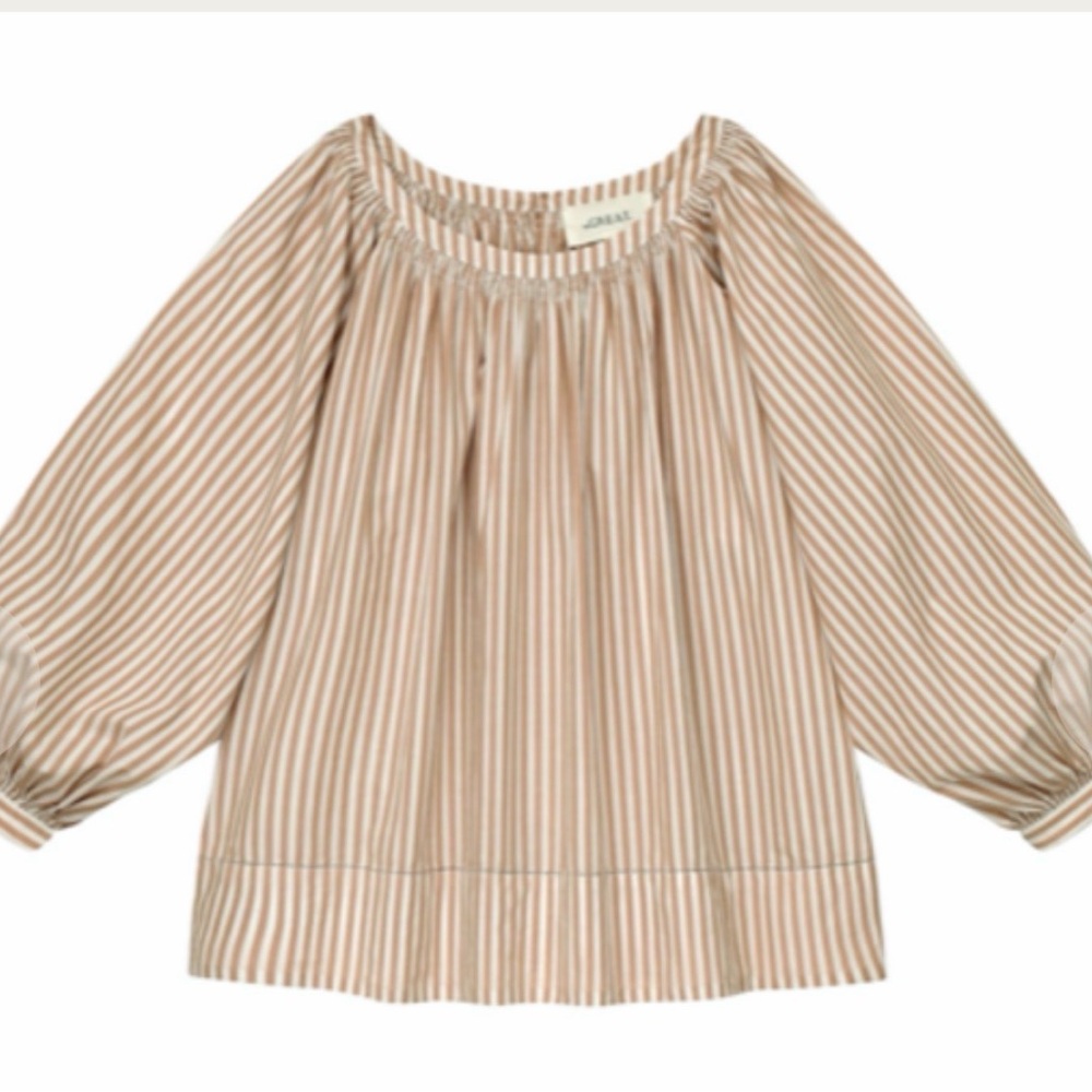 THE GREAT. Women's Tan Striped Blouse